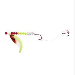 White/Chartreuse/Red Single-Treble Whip Tail Crawler Harness